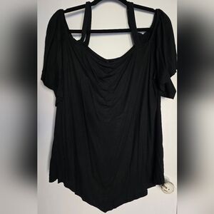 BloomChic Off The Shoulder Tee With Straps, Black, Size 18